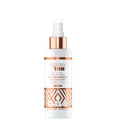 Skinny Tan Tan & Tone Self Tan Oil - Streak Free Natural Looking Fake Tan with Coconut Oil Enriched with Guarana Extract to Tone & Firm Skin Cruelty-Free & Vegan - Medium 145ml - Buy Online on GoSupps.com