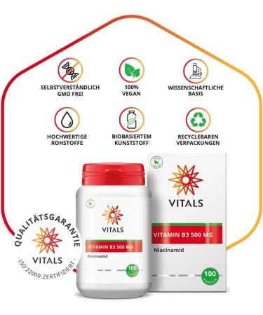 Buy Vitals Vitamin B3 500mg - 100% Vegan Niacinamide Capsules - No Niacin Flush - High-Potency Formula - Buy Online on GoSupps.com