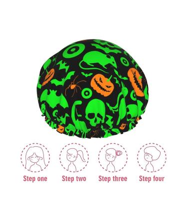 Green Ghost Horror Halloween Pumpkin Printed Shower Cap - Waterproof Bath Cap for Women - Fits All Head Sizes and Hair Textures - Buy Online on GoSupps.com