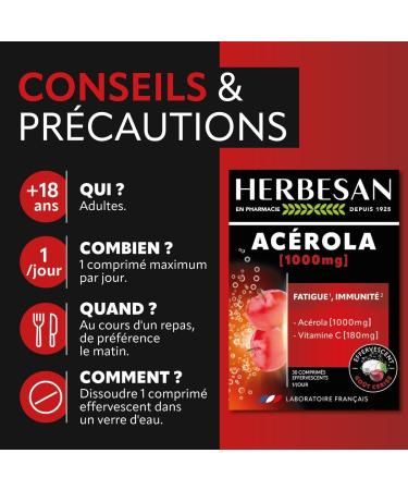 HERBESAN - AC ROLA 1000 - Vitalit - Go t cerise - Haute concentration en Vitamine C-R duction de la fatigue- 30 comprim s effervescents - Buy Online on GoSupps.com