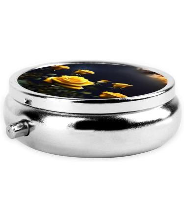 Beautiful Yellow Roses Round Pill Box - 3 Compartment Portable Travel Organizer - Buy Online on GoSupps.com