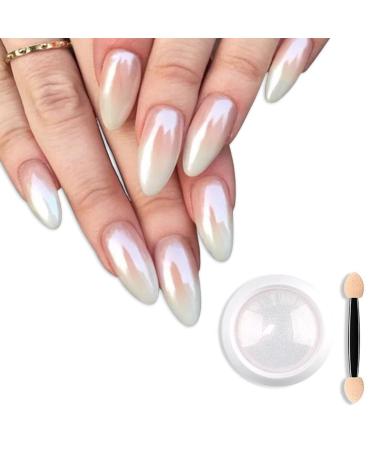 Magic White Pearl Chrome Nail Powder Solid Glitter Fairy Shell Nails Art Powder Holographic Ice Transparent Aurora Moonlight Manicure Pigment with Tool