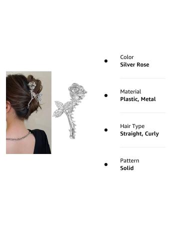 Metal Rose Flower Claw Clip - Non-Slip Large Headdress for Women and Girls - Silver Hair Claw for Thick Hair - Hair Accessories for Styling - Buy Online on GoSupps.com