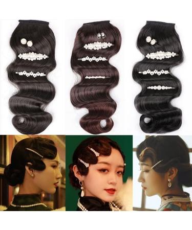 Bangs Hair Clip Finger Wave Bangs Clip In Bangs 10" Vintage Ripple Bangs Synthetic Hairpieces Black Retro Hand-pushed Bangs for Photography Cosplay Costume Party Bangs Clip in Hair (Color : A) - Buy Online on GoSupps.com