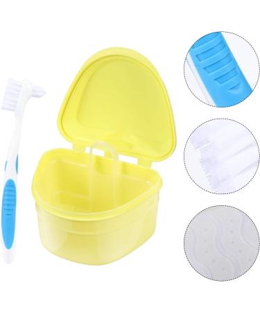 Exceart Prosthesis Care Box - Cleaning Brush & Container for Denture Care | Travel-Friendly | Durable Yellow Plastic - Buy Online on GoSupps.com