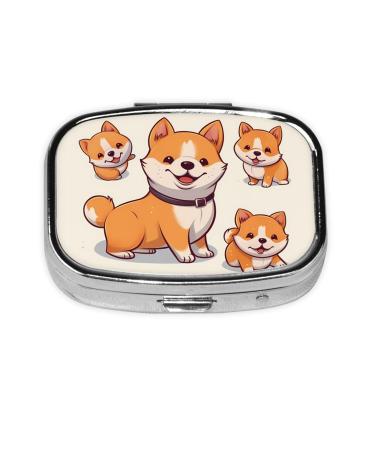 Cute Shiba Inu Dog Printing 2 Compartment Small Pill Case Cute Small Pill Box Purse Pill Boxs Travel Pill Organizer for Pocket Purse and Travel Gifts