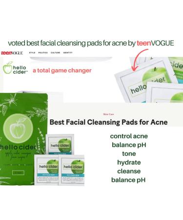 Organic Apple Cider Vinegar Acne Face Wipes | Tea Tree Rose Chamomile Witch Hazel | 25ct for All Skin Types | USA Hello Cider - Buy Online on GoSupps.com