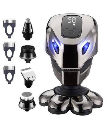 Head Shavers for Bald Men 6-in-1 Men Electric Razor Shaver Bald 7 Cutter Head Shaver Multifunctional Razor Alien Shape IPX6 Waterproof Grooming Kit