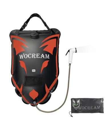 Wocream Wolf-Head Camping Shower Bag, 6.6 Gallons/25L Camp Shower Bag, Large Water Flow, Handheld Shower Head, Solar Heating PVC Shower Bag, Portable Shower for Camping Orange Red