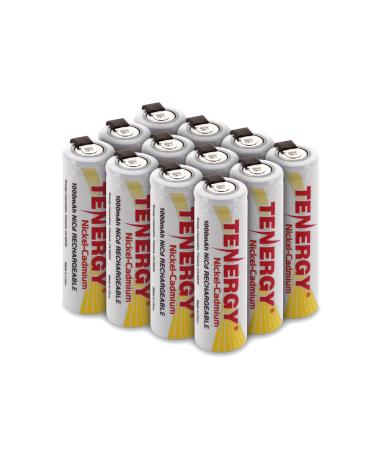 Tenergy Rechargeable 1.2V AA NiCD Battery 1000mAh High Capacity Batteries Flat Top with Tabs for Shavers Trimmers Razors 12 Pack