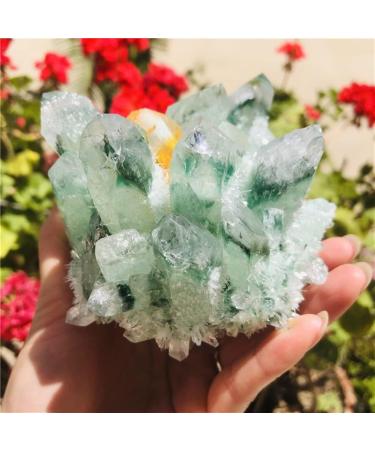 Home Decoration 500-600g Quartz Cluster Natural Green Ghost Crystal Cluster Inlaid with Yellow Specimen s Reiki Crystal Stone - Buy Online on GoSupps.com