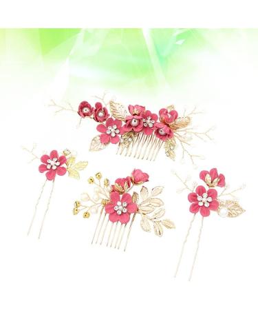 Toyvian Handmade Wedding Hair Comb Clip Set - Floral Rhinestone Hair Accessories for Brides and Bridesmaids (Rosy) - Buy Online on GoSupps.com