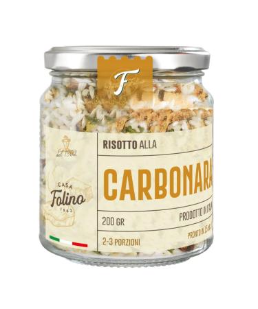 CasaFolino Sibari Carnaroli Rice Carbonara Rice 200g with greens in a reusable glass container Genuino product ready in minutes - 100% Made in Italy