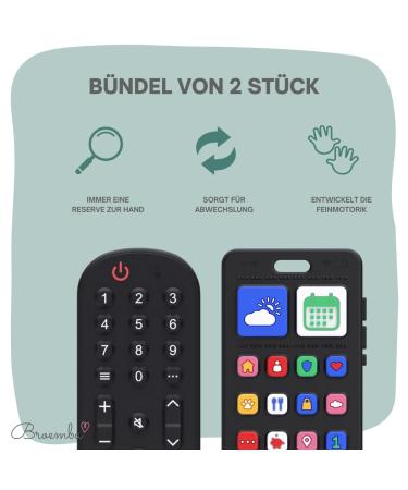 Broemba Como Baby Toy Set - 100% Silicone Remote Control & Telephone Bite Rings | BPA-Free Soft & Safe for Boys & Girls | 2 Pieces (Black) - Perfect for Teething - Buy Online on GoSupps.com