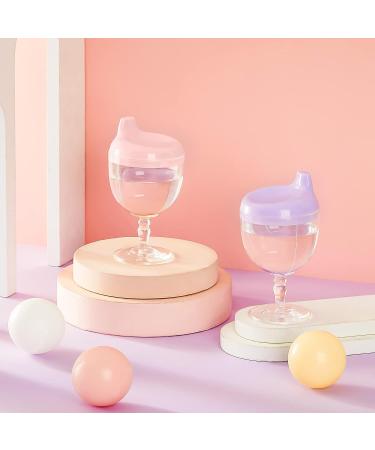 2 Pcs Baby Wine Sippy Cup Set - No Spill Plastic Goblet Glass for Kids on Birthday Party - Pink & Purple - Buy Online on GoSupps.com
