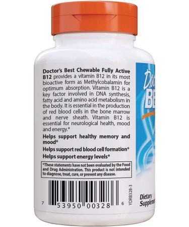 Doctorâ€™s Best Chewable B12 1000 mcg - Chocolate Mint Flavor, 60 Tablets - Buy Online on GoSupps.com