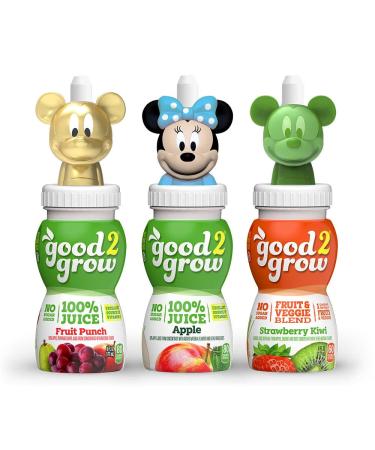 good2grow Mickey & Minnie Fruit Juice Variety Spill Proof Character Top Bottles with No Sugar Added - Apple & Fruit Punch & Strawberry Kiwi - 6 Oz - Pack of 3
