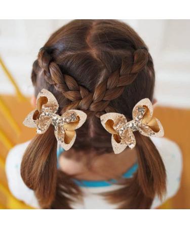 Cute Gold Sparkly Glitter Sequin Hair Bows - Pack of 2 for Little Girls - Buy Online on GoSupps.com