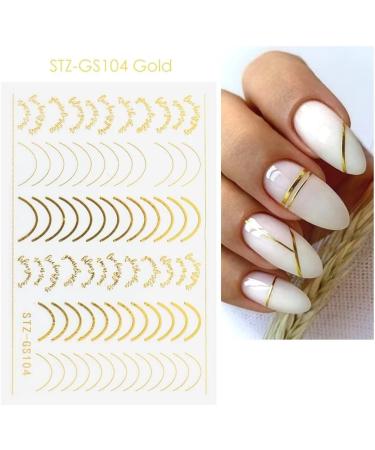 French Metallic Line Nail Art Stickers Decals 8 Sheet Self-Adhesive Rose Gold Metal Curve Stripe Design Manicure Tips Nail Decoration for Women Girls - Buy Online on GoSupps.com