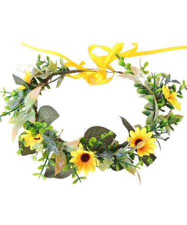 Minkissy Sunflower Headband Floral Hair Garland Sunflower Crown Fairy Flower Headband Wedding Hair Accessories for Girls Brides Ladies