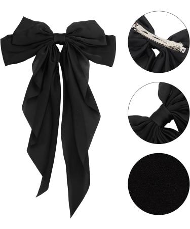 RosewineC 2 PCS Bow Hair Clips with Satin Tail - Black & White French Automatic Barrettes for Women and Girls - Buy Online on GoSupps.com