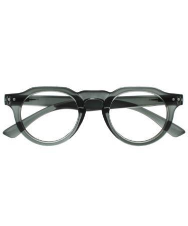 Opulize Rio Reading glasses with blue light filter - flattened frame - women & men - spring hinges - B53-1 +2.00 Magnification transparent dark green