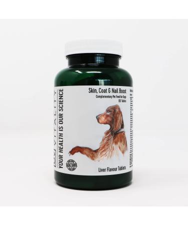 Skin Coat and Nail Boost Tablets for Dogs | With Vitamins ALA Plant Extracts and Amino Acids | Suitable for All Breeds | Chewable | Liver Flavour | UK Manufactured | Oxford Vitality (120 Tablets)