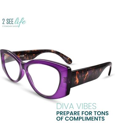 Purple Vogue Oversized Cat Eye Reading Glasses for Women - Stylish Comfort for All Face Shapes - 2.5x High Vision Readers - Buy Online on GoSupps.com