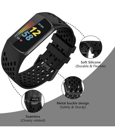 TopPerfekt Adjustable Silicone Sport Band for Fitbit Charge 5 - Breathable Replacement Wristband Bracelet for Men and Women - Black - Buy Online on GoSupps.com