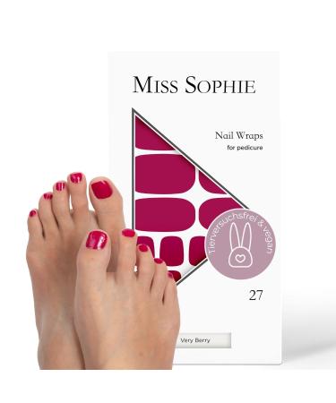 Miss Sophie Pedi Wraps - very Berry Pedicure - single -colored red nail wraps for pedicure - 27 ultra -thin self -adhesive long -lasting nail foils