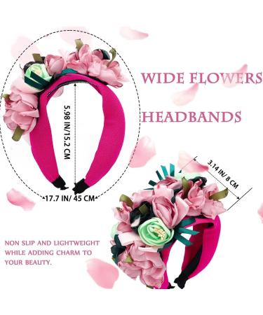 Goresory Pink Rose Flowers Headband Boho Wide Headbands Wedding Floral Hairband Prom Party Festivlal Photo Hair Accessory for Women and Girls - Buy Online on GoSupps.com