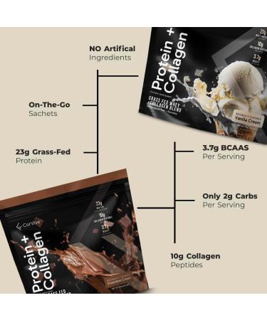 Protein + Collagen Powder | 23g Protein (Grass-Fed Whey + Collagen) | 3.7g BCAAs | Supports Muscle & Joint Health | Gluten & Soy Free | No Artificial Ingredients | 15 Sachets - Vanilla New Vanilla - Buy Online on GoSupps.com