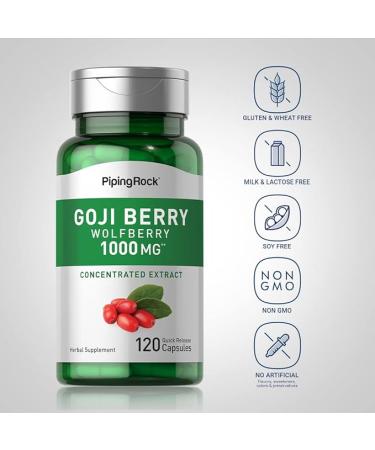 Piping Rock Goji Berry Capsules 1000mg - 120 Count | Wolfberry Extract Supplement | Gluten Free & Non-GMO - Buy Online on GoSupps.com