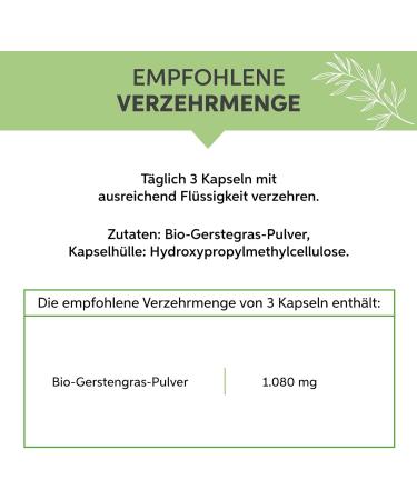 Organic Barley Grass Capsules 500 pcs | High Dose 1080mg | 100% Pure Vegan Supplement | DE- KO-007 Certified | German Cultivation - Buy Online on GoSupps.com