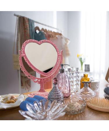 RECEESOON Pink Heart Mirror - Double Sided Vanity Makeup Mirror for Desk - Coquette Danish Pastel Room Decor - Buy Online on GoSupps.com