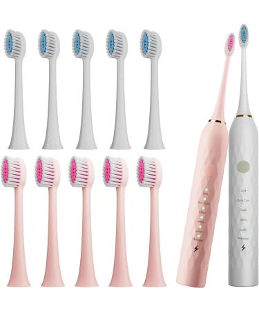 MAXWISDOM Toothbrush Electric with Holders 12 Sonic Toothbrush Heads Replacement 6 Modes Smart Timer 2 Hours Charge for 60 Days - Pink & White - Pack Of 18 - Buy Online on GoSupps.com