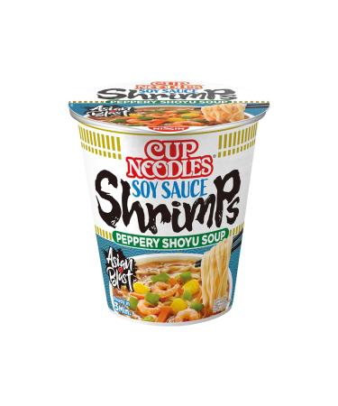 Nissin Cup Noodles-Soy Sauce Shrimps Single Pack Soup Style Instant pasta of Japanese with Schrimp taste soy sauce & vegetables quickly prepared in the cup Asian food (1 x 63 g)