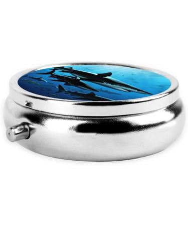 Hammerhead Sharks Round Pill Box - 3 Compartment Mini Travel Organizer | Portable Black Pill Case for Vitamins & Meds - Buy Online on GoSupps.com