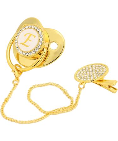 Alomejor Baby Pacifier - Curved Design 26 Letters Safe Materials & Clips for 6-18 Months - Golden Color (E) | Healthy Bling - Buy Online on GoSupps.com