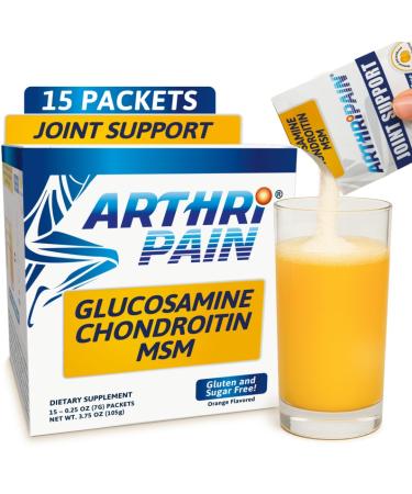 Arthripain Joint Support Cartilage Repair Supplement Clinically Tested Joint Juice - Ligament Relief Support Glucosamine Chondroitin MSM Swollen Knee Treatment Sugar-Free Made in US - 15ct 3.75 Ounce (Pack of 1)