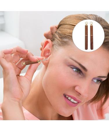 Stainless Steel Earwax Removal Tool with Ring - Portable Ear Cleaner Spoon (Wood Color) - Buy Online on GoSupps.com