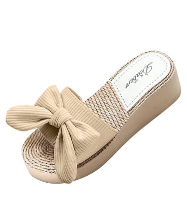 HSYHKDSY plateaus sandals with wedge heel for women summer shoes for women glittering elegant casual comfortable for vacation S51144 beige 4.5 UK