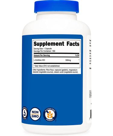 Nutricost L-Ornithine 500mg - 180 Capsules, Non-GMO, Gluten Free - 180 Count - Buy Online on GoSupps.com