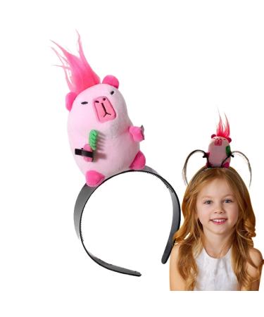 Aizuoni Capybara Hair Bands Capybara Animal Funny Headband | Cute Animal Hair Hoop Non Slip Solid Head Band Plush Doll Headband for Face Washing Pink