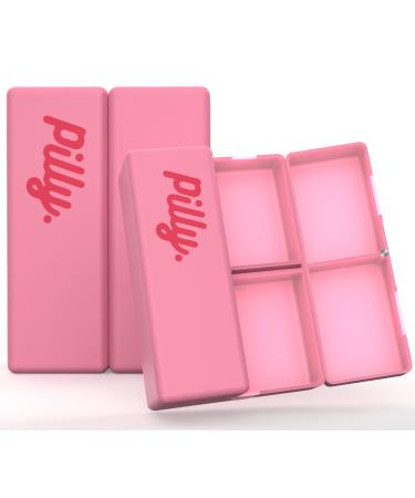 7 Compartments Travel Essential Pill Case Quick Travel Pill Organizer w Foldable design&magnetic button Pill Box EasytoCarry Vitamin Supplements and Medicine holder Trending color(Hot Pink)-PILLY.