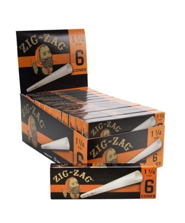 ZIG-ZAG Ultra Thin Pre Rolled Paper Cones 1 1/4 Size (24-6 Packs per Carton) 144 Cones