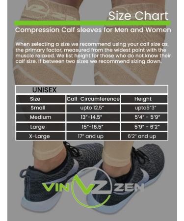 Vin Zen Calf Compression Sleeve for Men & Women - Footless Compression Socks for Shin Splint Pain Relief & Improved Circulation - Beig(Median - Buy Online on GoSupps.com