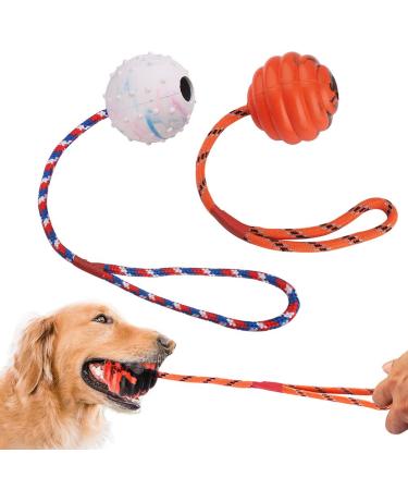 2 PCS Dog Training Ball on Rope Solid Rubber Rope Ball for Dog Training Tug Ball Toy for Medium and Large Dog Tough Rope Toy Non-Toxic and Durable Dog Toys