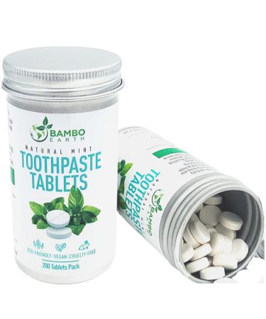 200 Pack Natural Toothpaste Tablet Bits - Chewable Mouthwash Whitening Bite Tablets for Teeth SLS & Fluoride Free Eco & Travel Friendly - Zero Waste Packaging - Mint & Activated Charcoal (Peppermint)