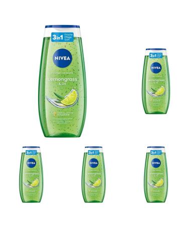 Nivea Lemongrass & Oil shower gel (250 ml) pH-skin-neutral care shower with an invigorating lemon grass fragrance pampering shower with nourishing oil beads (pack of 5) 250 ml (5 pack)